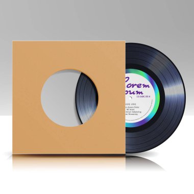 Vinil disk bir durumda. Boş izole beyaz geçmiş. Gerçekçi boş şablon klasik boş kapak zarf ile bir müzik kayıt plaka /. Rerto sahte plaka Dj Scratch için yukarı. Vektör çizim.