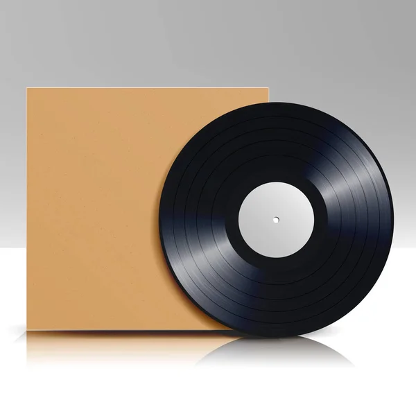 Виниловый диск в футляре. Пустой изолированный белый фон. Realistic Empty Template Of A Music Record Plate with Classic Blank Cover Envelope. Rock Up Plate For DJ Scratch. Векторная миграция . — стоковый вектор