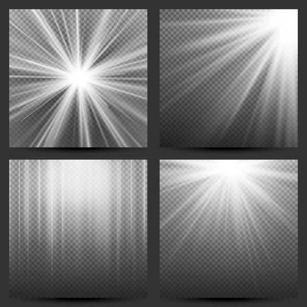 Light Beam Rays Vector Set. Sole lampeggia con i raggi. Effetto luce incandescente. Illustrazione vettoriale — Vettoriale Stock