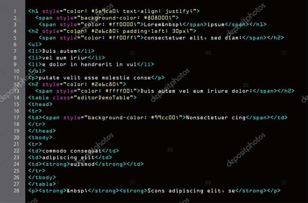 Download HTML Simple Code Vector. Colorful Abstract Program Tags In ...