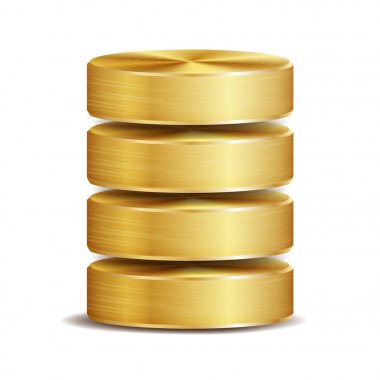 Ağ veritabanı disk simge vektör. Bilgisayarınızın sabit diski gerçekçi Illustration. Altın Metal. Yedek kavramı üzerinde beyaz izole