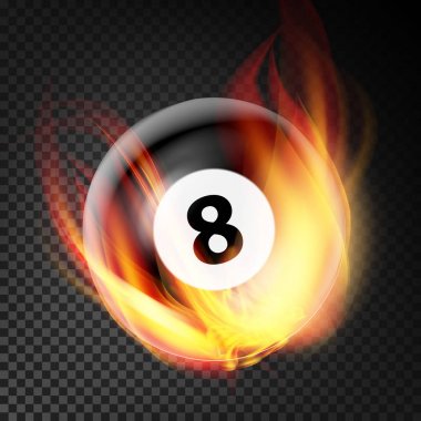 Billiard Ball In Fire Vector Realistic. Burning Billiard Ball. Transparent Background clipart