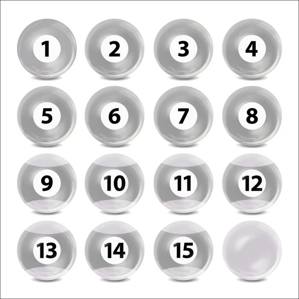 Biliárd vagy a golyók száma meg vektor. Fekete-fehér golyó elszigetelt. Bingó labdák megadott számok. Reális vektor. Lotto koncepció — Stock Vector