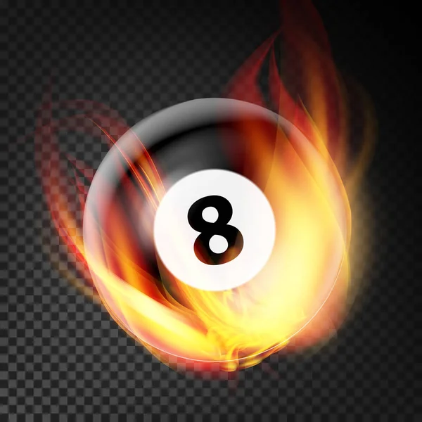 Billiard Ball In Fire Vector Realistic. Burning Billiard Ball. Transparent Background — Stock Vector