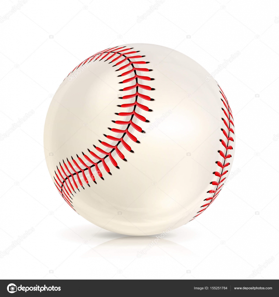 Baseball Leather Ball Closeup Isolated On White. Realistic Baseball
