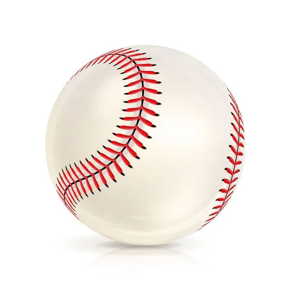 Pelota de cuero de béisbol primer plano aislado en blanco. Icono realista del béisbol. Ilustración vectorial — Archivo Imágenes Vectoriales