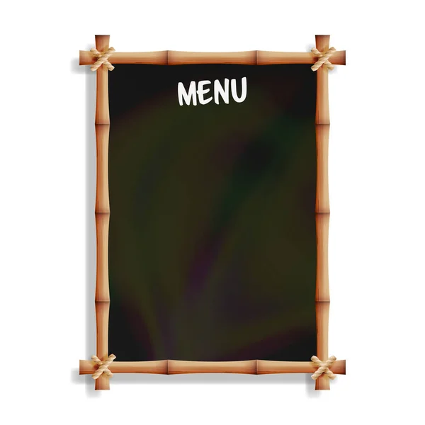 Panneau de menu avec cadre en bambou. Isolé sur fond blanc. Pendaison réaliste en tableau noir. Illustration vectorielle — Image vectorielle