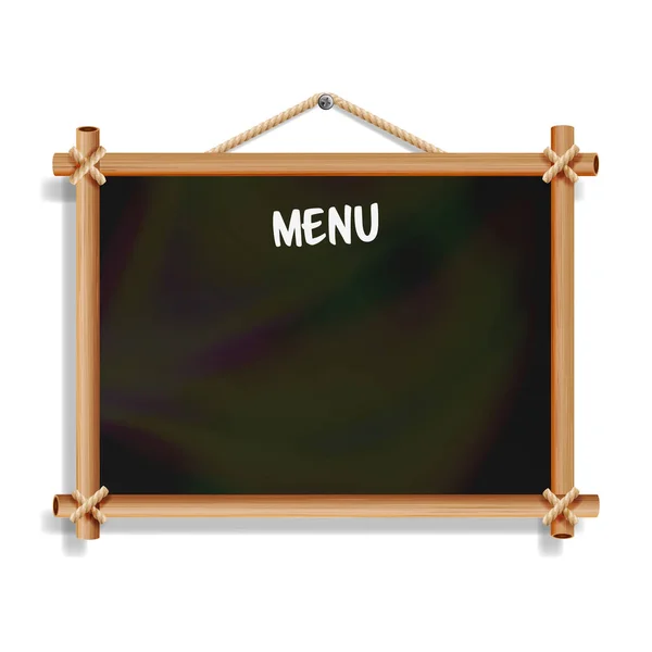 Cafe Menu Board. Isolated On White Background. Realistic Empty Black Chalkboard With Wooden Frame Hanging. Vector Illustration — Stock Vector