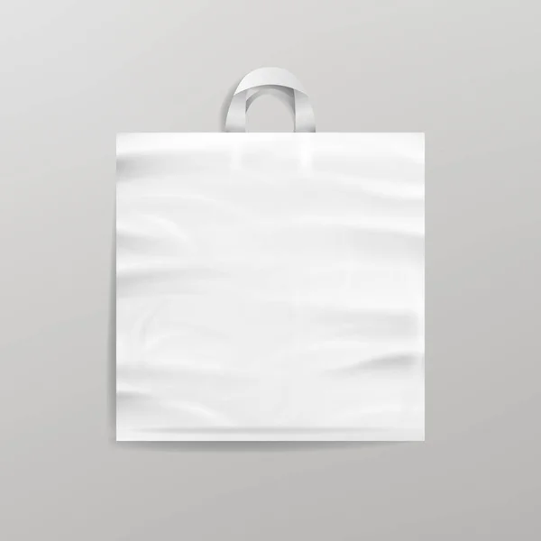 Bílé prázdné opakovaně igelitová taška s uchy. Zblízka se vysmívat. Vektorové ilustrace — Stockový vektor