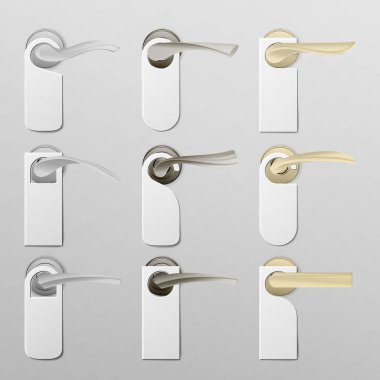 Metal kapı kolu kilit askı ile. Gerçekçi Mock Up. Rahatsız etmeyin. Vektör çizim. Vektör çizim
