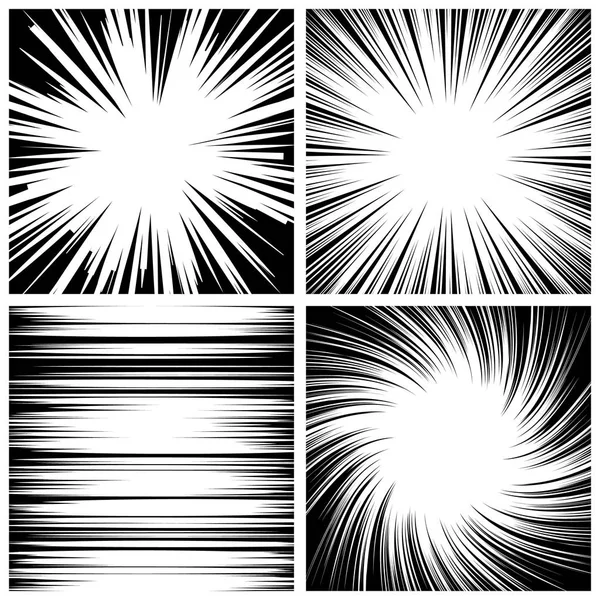 Manga Speed Lines Set Vector. Grunge Ray Illustration. Blanco y negro. Espacio para el texto. Comic Book Radial Lines Background (en inglés). Manga Speed Frame. Ilustración de sello cuadrado . — Archivo Imágenes Vectoriales