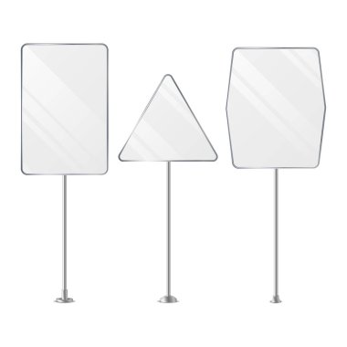 Reklam açık işaretler boş küme vektör. Beyaz izole. Gerçekçi temiz şablon Banner Billboard iş reklam için