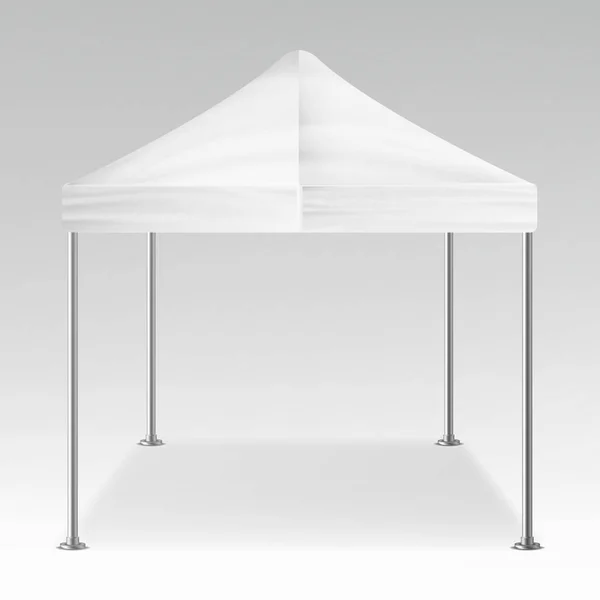 Witte Tent buiten paviljoen Vector vouwen. Realistische sjabloon leeg voor de tentoonstelling, Toon, partij of bruiloft. Vectorillustratie — Stockvector