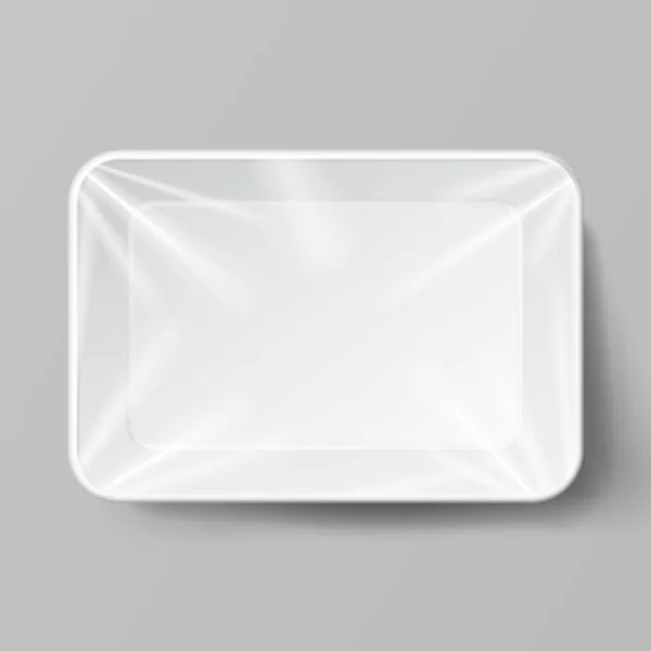 Fehér üres üres Styrofoam műanyag élelmiszer tálca konténer. A márka Marketing jó ál. — Stock Vector