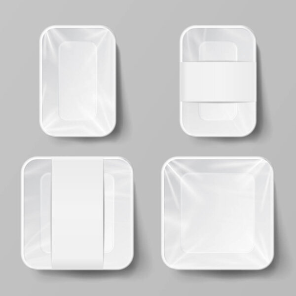 Template Blank White Plastic Food Container Set. Vector Mock Up Template Ready For Your Design.