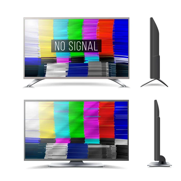 Distorted Glitch TV. Digilal No signal. Glitch Art Show Static Error. Vector Abstract Background. Introduction And The End Of The TV Programming. SMPTE Color Bars Illustration. — Stock Vector