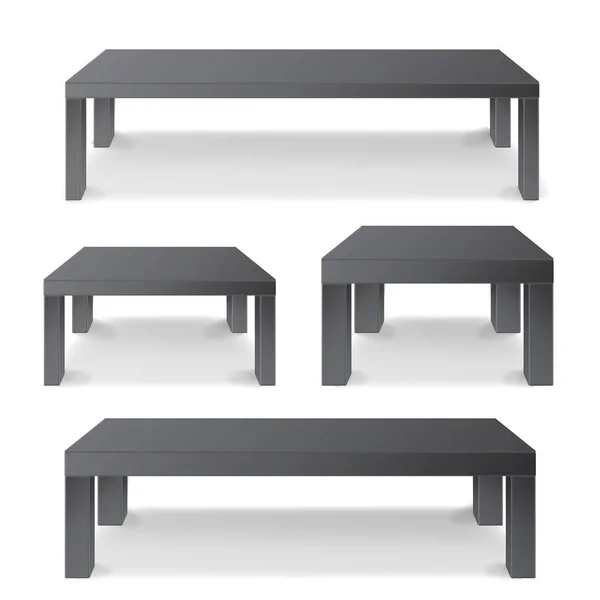 Lege zwarte houten tafel instellen geïsoleerd op witte achtergrond. Realistische Platform. Vectorillustratie. Goed voor Product Display sjabloon. — Stockvector