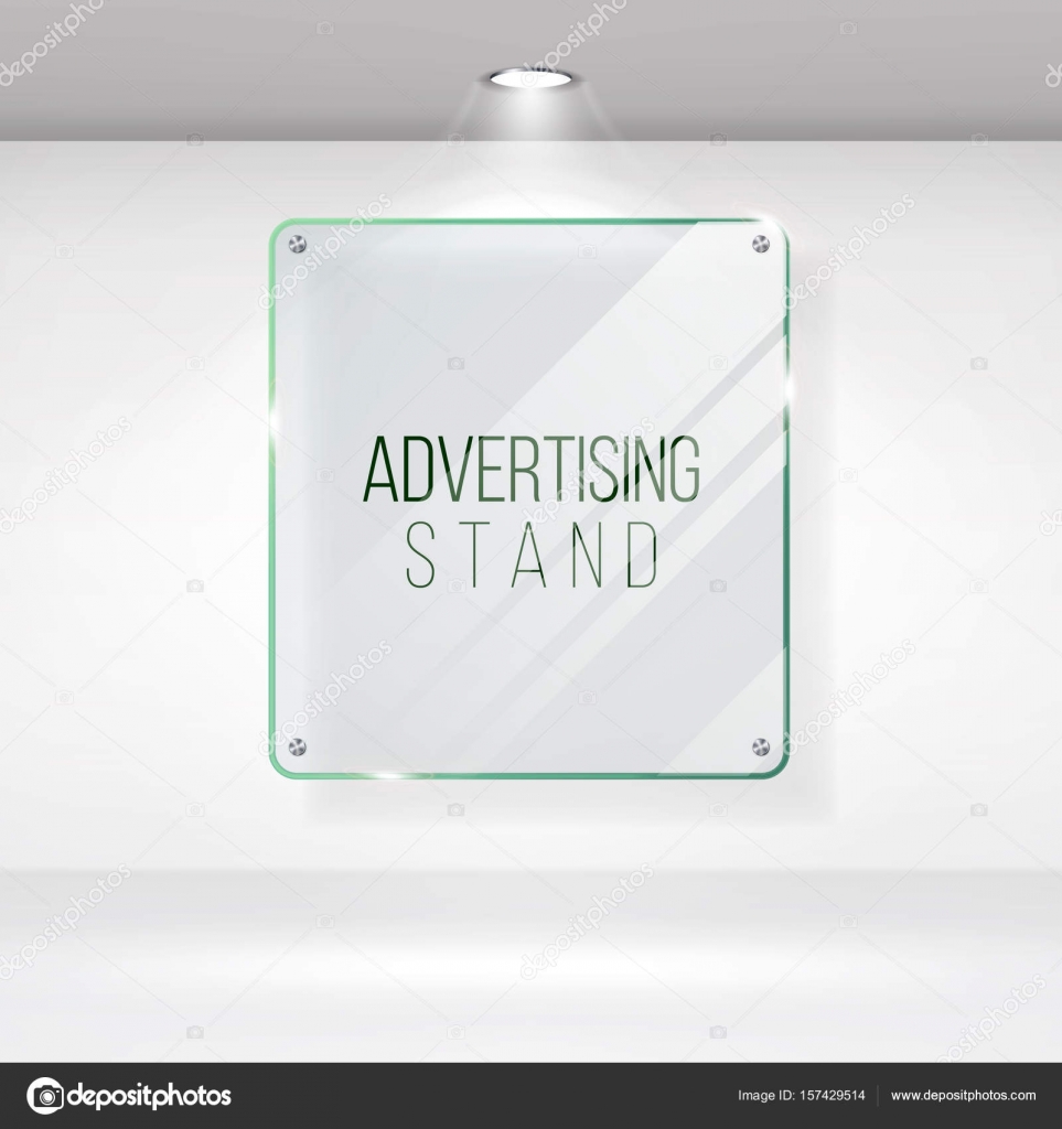 Reclame Stand glas Vector. Realistische glas op een muur met ... Reclame Stand glas Vector. Realistische glas op een muur met ...