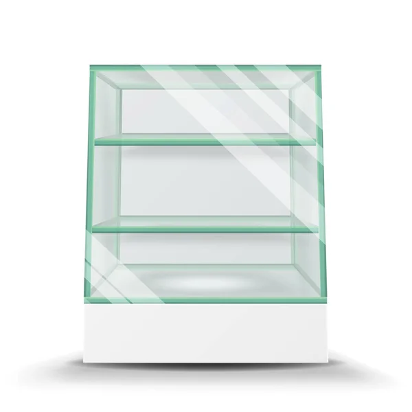 Gabinete de vidrio vacío aislado sobre fondo transparente. Vector de cristal del soporte publicitario. Escaparate de cristal vacío 3d para exhibición y productos — Archivo Imágenes Vectoriales