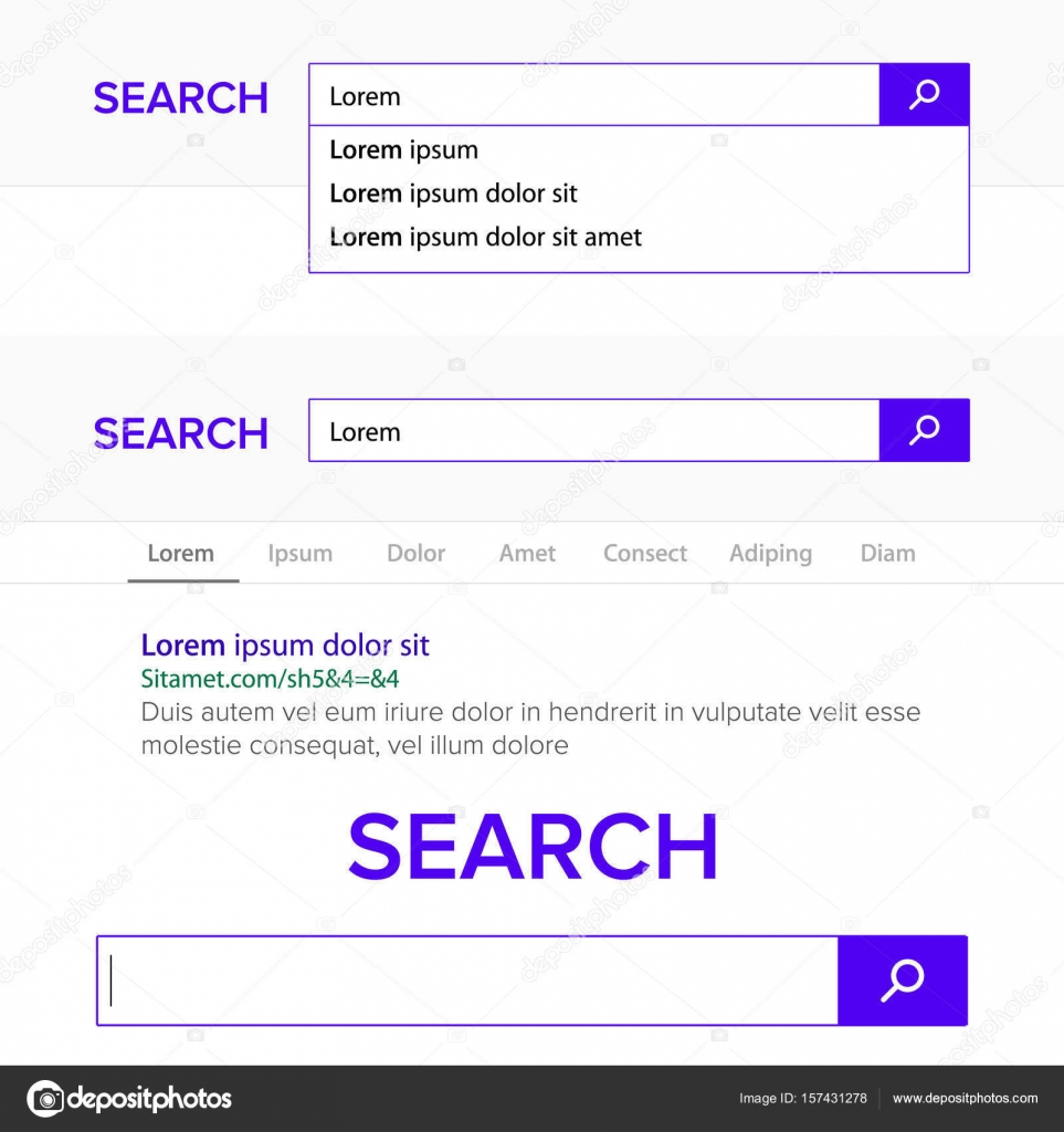Search Bar Field Vector. Search Engine Browser Window Template. Pop Up