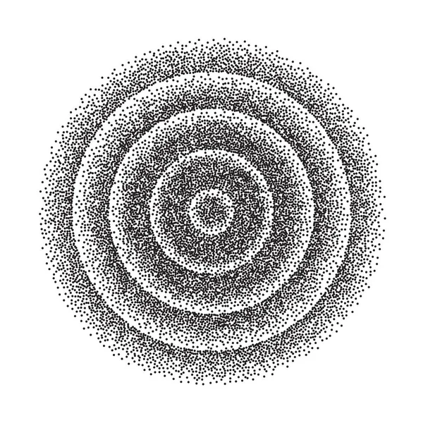 Vector de forma geométrica abstracta. Círculo redondo con puntos negros. Grano de película, ruido, textura grunge. Grabado de punto Ilustración vectorial . — Vector de stock