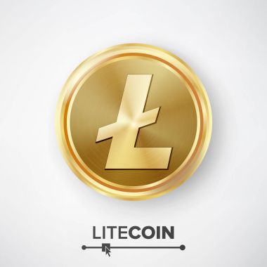Litecoin altın sikke vektör. Gerçekçi Kripto para birimi para ve Finans işareti illüstrasyon. Litecoin dijital Döviz Alım Counter simge. Fintech Blockchain. Ünlü dünya şifreleme