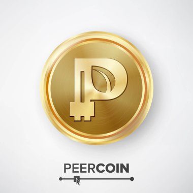 Peercoin altın sikke vektör. Gerçekçi Kripto para birimi para ve Finans işareti illüstrasyon. Peercoin dijital Döviz Alım Counter simge. Fintech Blockchain. Ünlü dünya şifreleme