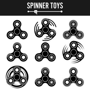 El Spinner vektör Etiketler. İzole siyah simgeler. İplikçiler Amblemler kıpır.