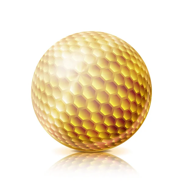 Guld golfboll. 3D realistisk vektorillustration. Isolerad på vit bakgrund. — Stock vektor