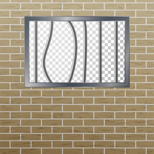 Prison Window With Bars And Brick Wall. Vector Pokey Concept. Prison Grid Isolated. — Stock Vector