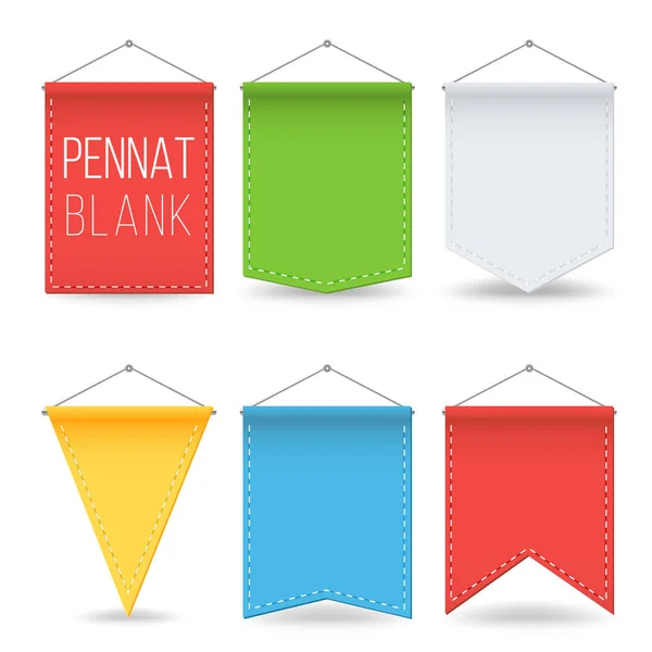 Pennant Blank Set Vector. Bannières de Pennants vides suspendues au mur colorées. Illustration isolée maquillée — Image vectorielle