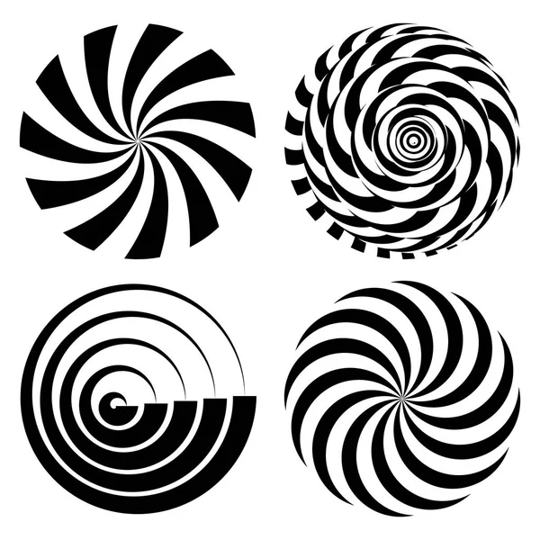 Radial Spiral Rays Set. Ilustración psicodélica vectorial. Efecto de rotación retorcido. Arremolinando formas monocromas. Fondo de vórtice blanco y negro. Hipnosis en blanco y negro. Ilustración de arte óptico — Archivo Imágenes Vectoriales