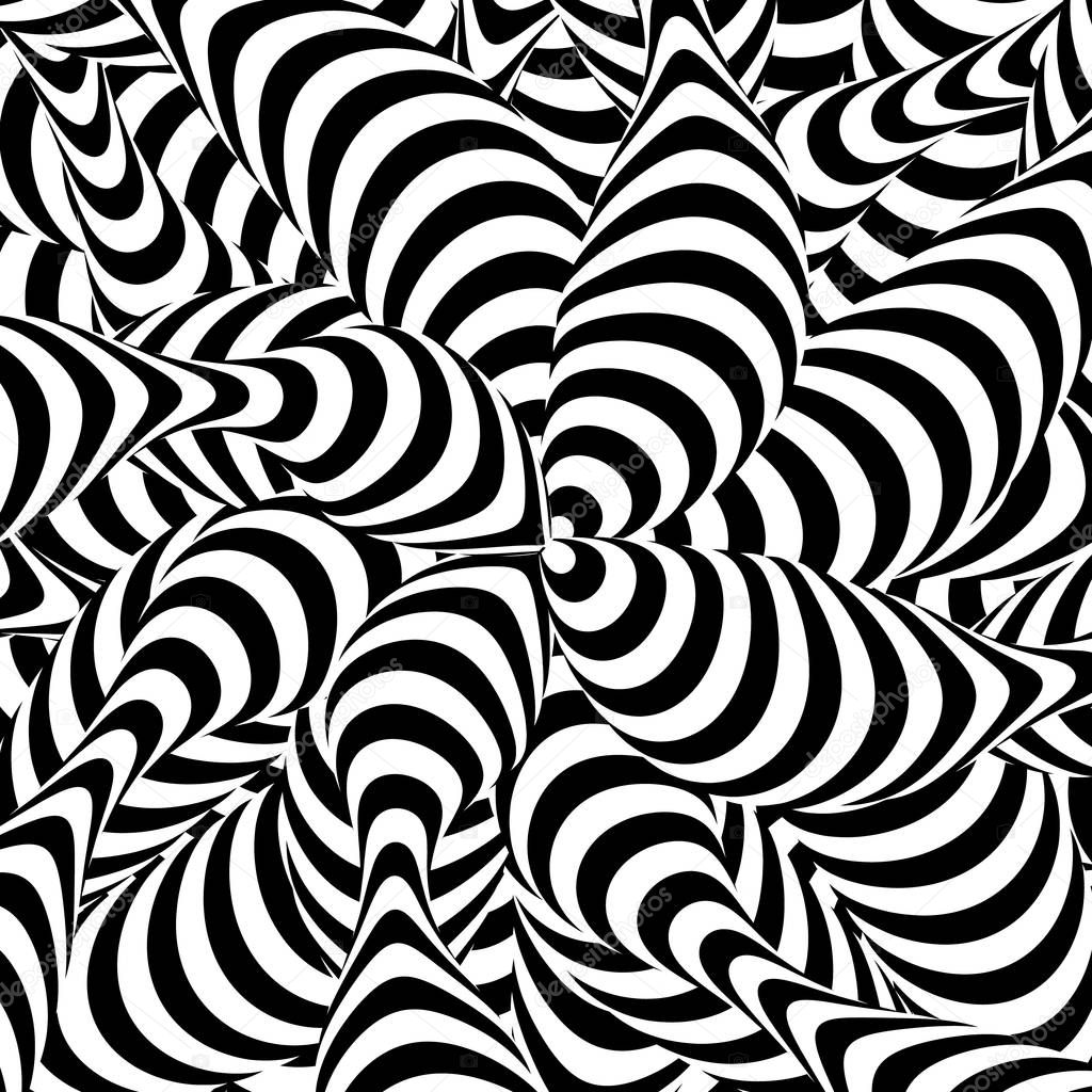 Abstract Striped Background. Spiral Vortex Phenomenon. Black And White Hypnosis, Rays. Optical Art Illustration
