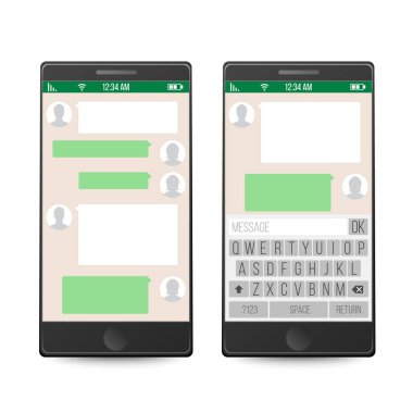 Smartphone. Sosyal ağ kavramı. Vektör. Messenger penceresini tasarım. Konuştuğun için mobil uygulaması. İzole vektör çizim