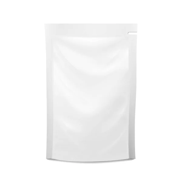 Vit Blank plast sprutade påse. Vektor Doypack mat väska förpackningar. Mall för puré, dryck, kosmetika. Förpackningsdesign. Vector isolerade Illustration. — Stock vektor