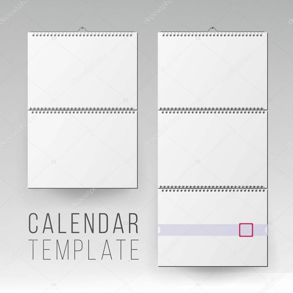 Wall Calendar Mock Up Vector. Template Square Spiral Calendar.