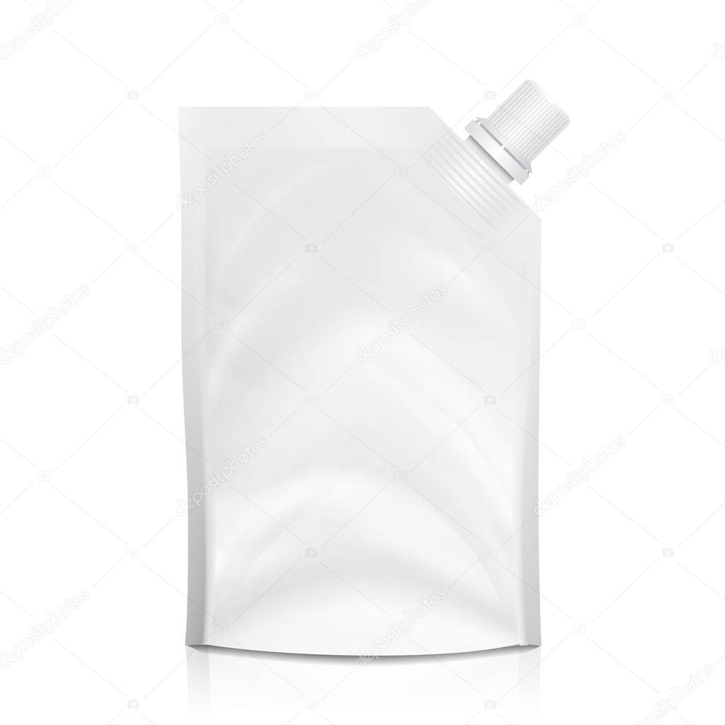 Doy-pack Blank Vector. White Clean Doypack Bag Packaging With Corner Spout Lid. Plastic Spouted Pouch Template