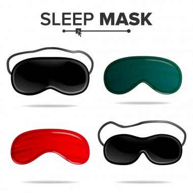 Maske Set vektör uyku. Uyku maskesi gözleri illüstrasyon izole. Daha iyi uyku için yardım