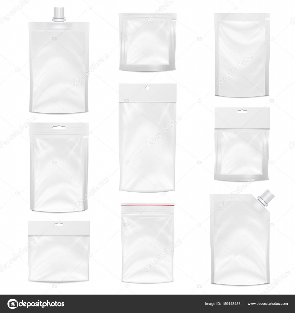 Download Plastic Pocket Vector Blank Packing Design Realistic Mock Up Template Of White Plastic Pocket Bag Empty Hang Slot White Clean Doypack Bag Packaging With Corner Spout Lid Isolated Illustration Vector Image