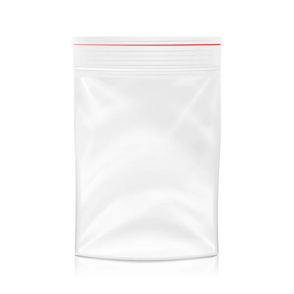 Plast polyeten Pocket väska vektor tom. Realistiska Mock upp mall av plast Pocket väska med blixtlås, Zip lock. Ren hänga Slot, påse förpackningar. Isolerade Illustration — Stock vektor