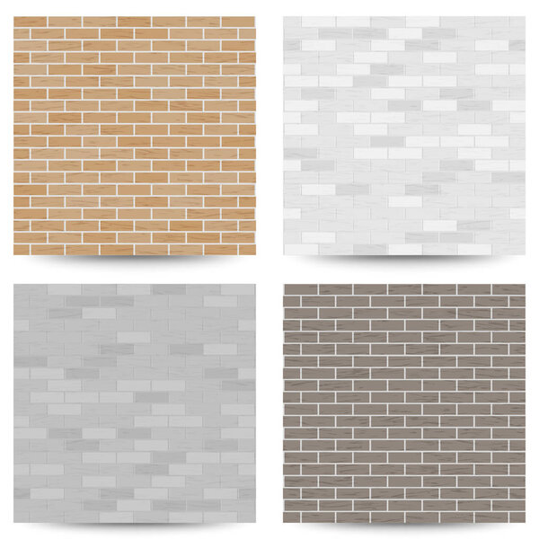 Brick Wall Seamless Pattern Set. Vector Illustration. Gray, White, Orange Color. Design Element. Background Texture