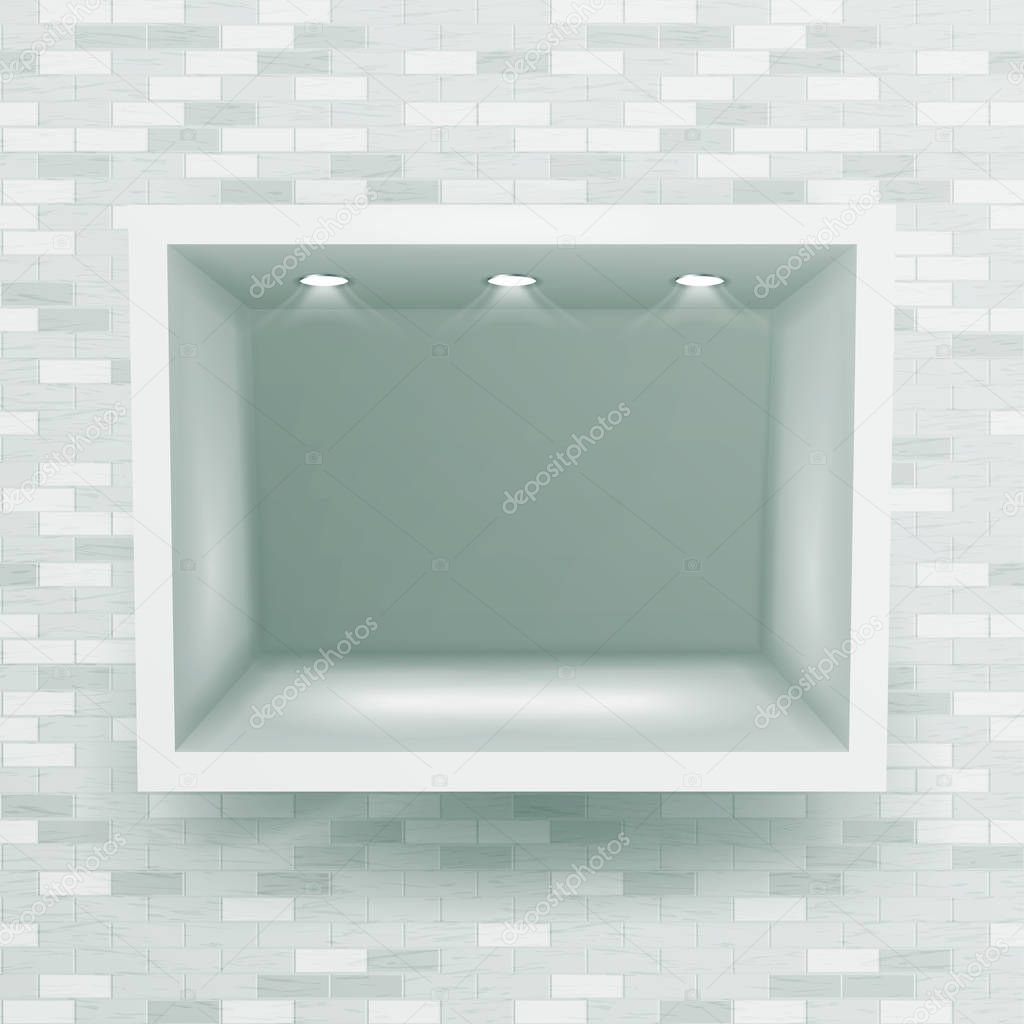 Show Window, Niche On Brick Wall Vector. Clean Shelf, Niche, Wall Showcase. Good For Exhibit, Presentations, Display Your Product.