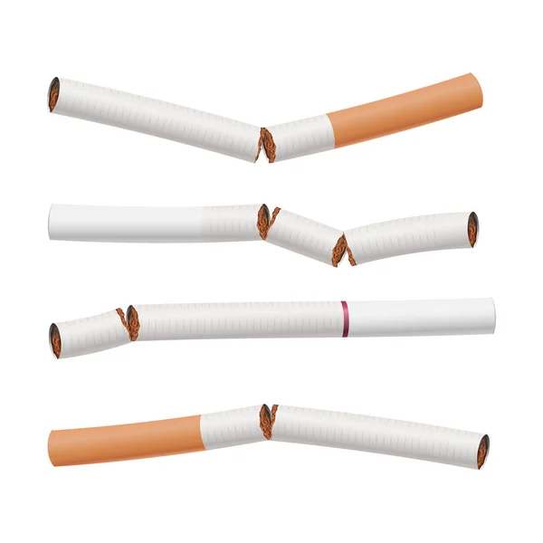 Gebrochene Zigaretten setzen Vektor. Rauchen tötet. Raucherentwöhnung. Welt kein Tabaktag. realistische Nahaufnahme. isoliert — Stockvektor