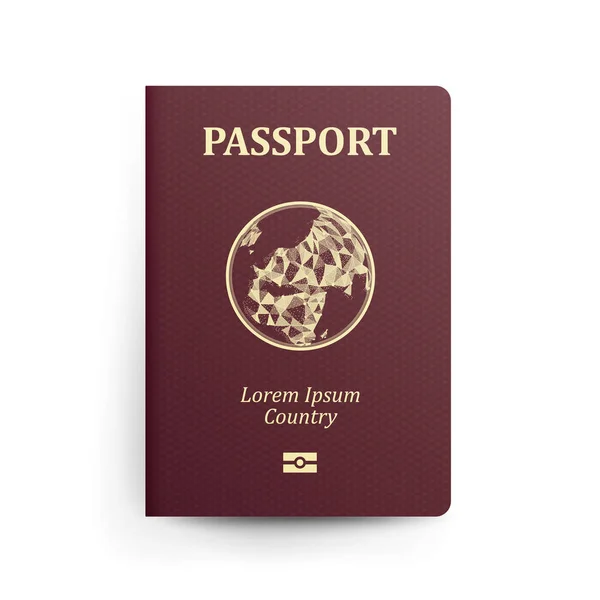 与地图的护照。现实的矢量图。与地球的红色护照。国际身份证明文件。前盖。分离 — 图库矢量图片