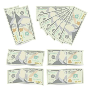 100 dolarlık banknot yığın vektör. 100 Amerikan para Bill illüstrasyon izole. Gerçekçi para yığınları kavramı. Sembol 100 dolar nakit