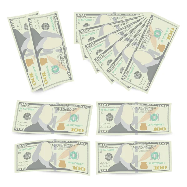 100 Dollari Banknote Stack Vector. Cento dollari americani Bill Isolated Illustration. Realistico Money Stacks Concept. Simbolo di contanti 100 Dollari — Vettoriale Stock