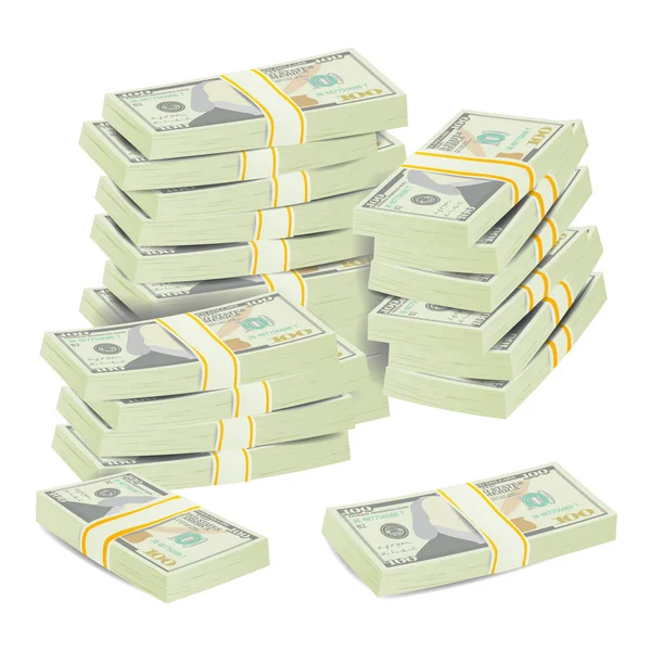 Geld stapels Vector. Realistische Concept. 3D dollar biljetten. Cash symbool. Geld Bill geïsoleerd illustratie. — Stockvector