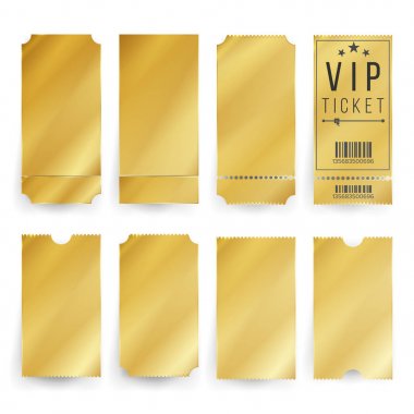 VIP bilet şablon vektör. Boş altın biletleri ve Kuponlar boş. İzole illüstrasyon.