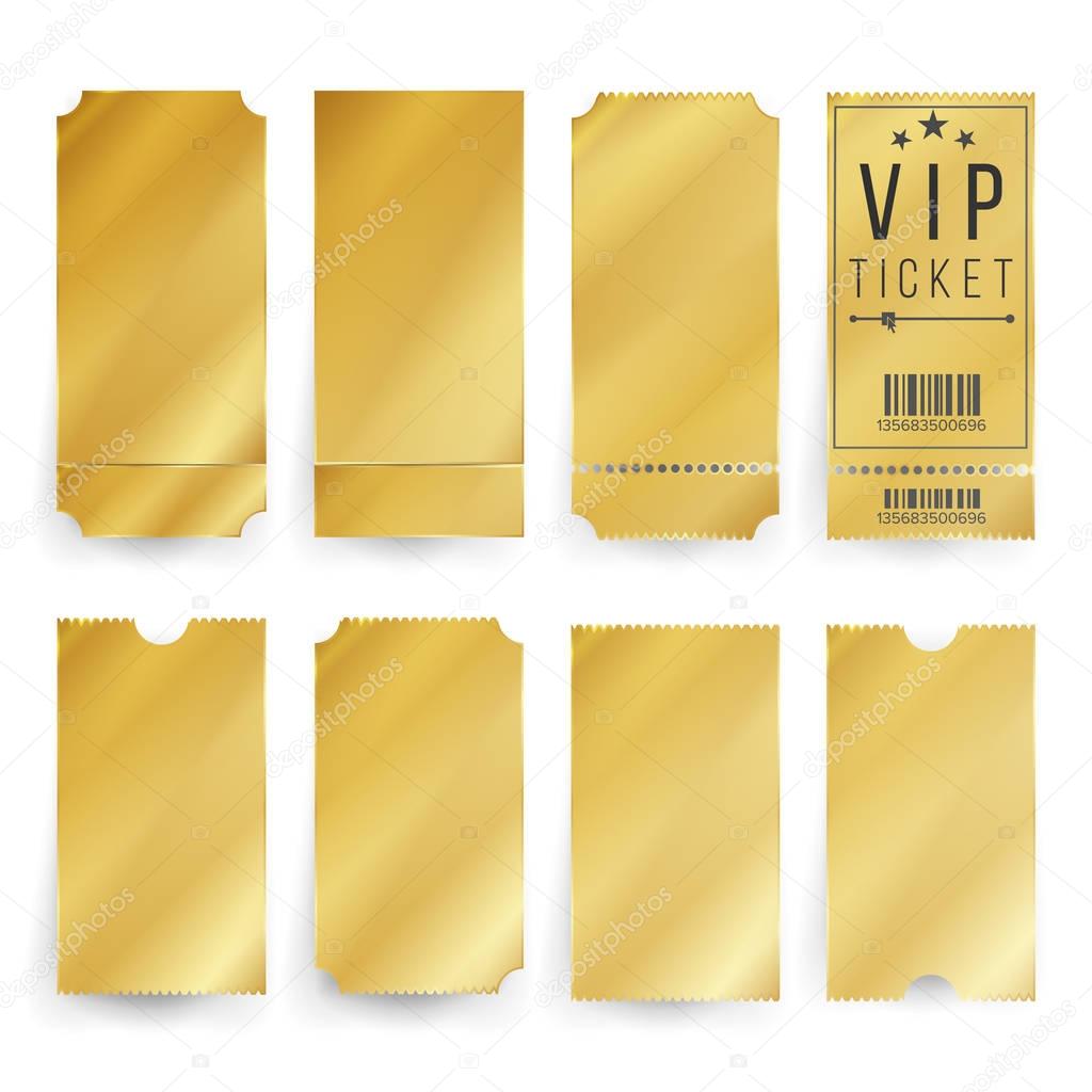 Vip Ticket Template Vector. Empty Golden Tickets And Coupons Blank. Isolated Illustration.
