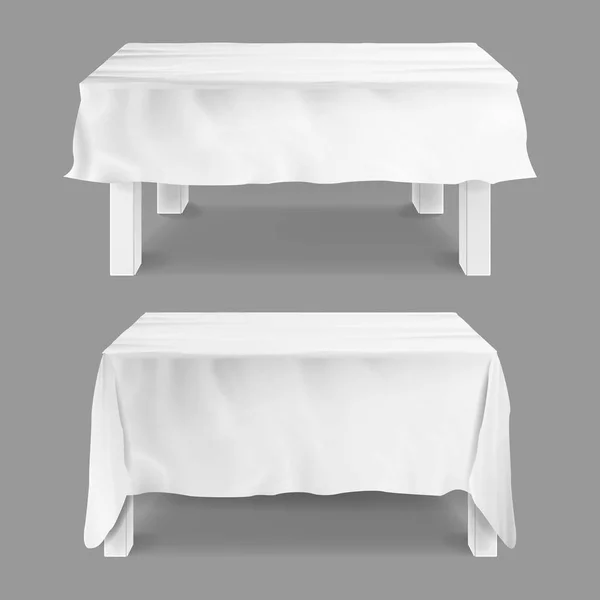 Table avec nappe Set vectoriel. Tables rectangulaires vides avec nappe blanche. Isolé sur l'illustration grise — Image vectorielle